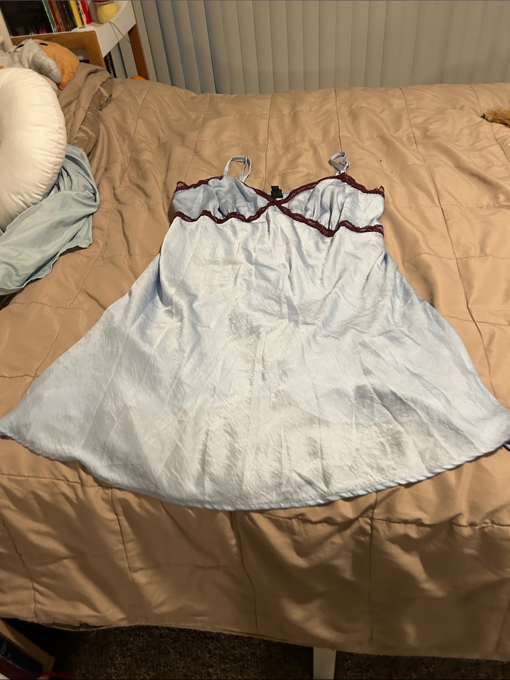 wild fable Light Blue Chemise with Burgundy Lace Trim